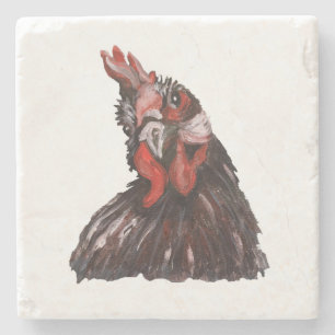 Rooster Farmhouse Painting Marble Stone Coaster