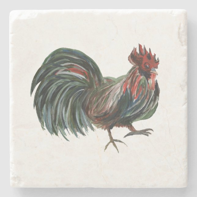 Rooster Farmhouse Painting Marble Stone Coaster (Front)