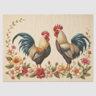Rooster Floral Design Tissue Paper