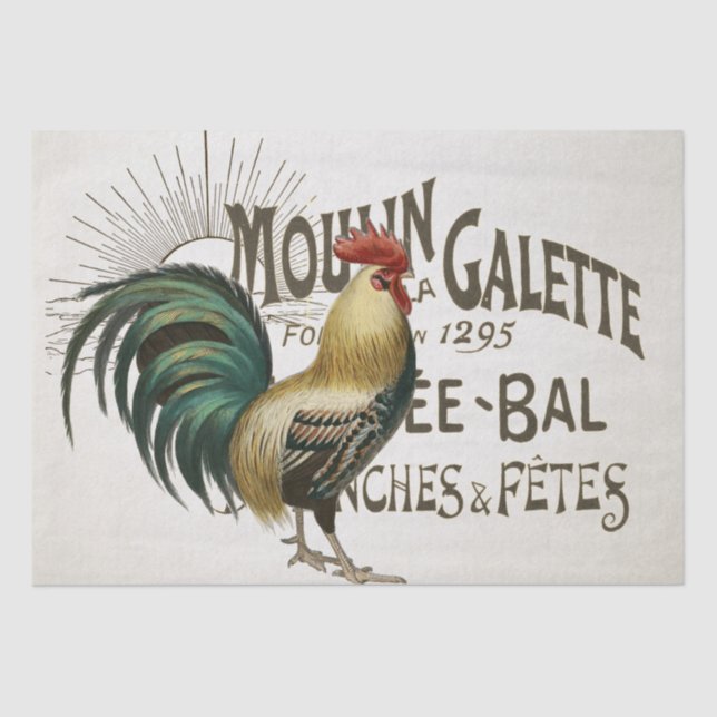 Rooster French Farmhouse Chicken Country Decoupage Tissue Paper (Front)