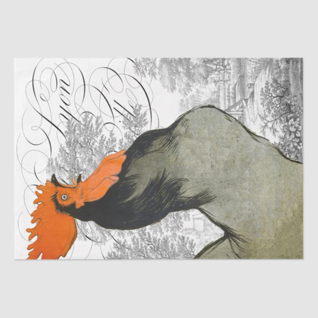 Rooster French Script Farmhouse Country Decoupage Tissue Paper (Front)