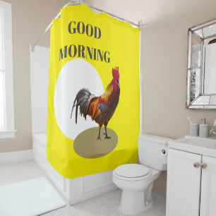 Rooster Fun Chicken Good Morning Yellow Shower Curtain