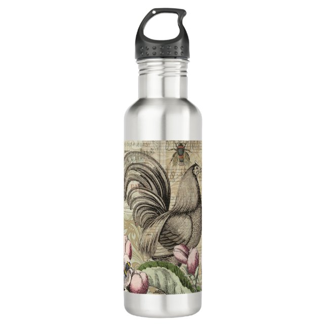Rooster Garden Flower Butterfly Art 710 Ml Water Bottle (Front)