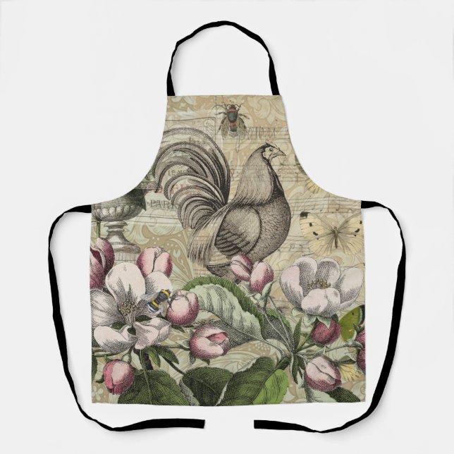 Rooster Garden Flower Butterfly Art Apron (Front)