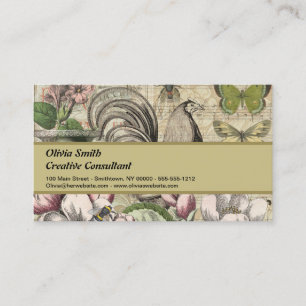 Rooster Garden Flower Butterfly Art Business Card