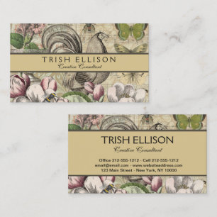 Rooster Garden Flower Butterfly Art Business Card