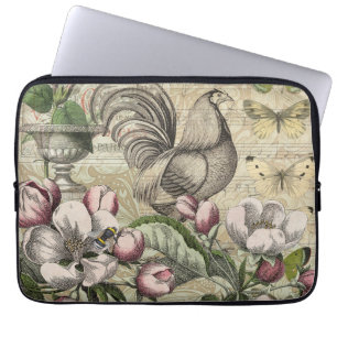 Rooster Garden Flower Butterfly Art Laptop Sleeve