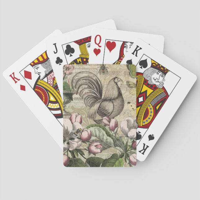 Rooster Garden Flower Butterfly Art Playing Cards (Back)