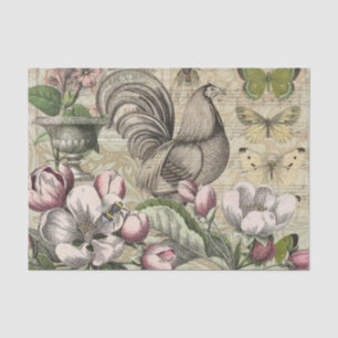 Rooster Garden Flower Butterfly Art Tissue Paper
