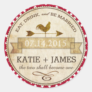Rooster Gingham Check Rustic Wedding Label