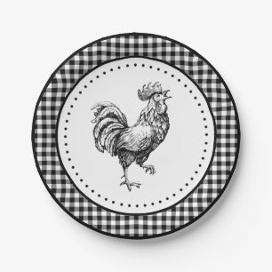 Rooster Gingham Paper Plate
