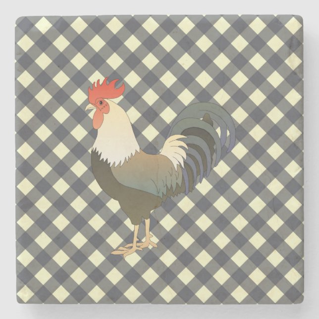 ROOSTER GINGHAM STONE COASTER (Front)