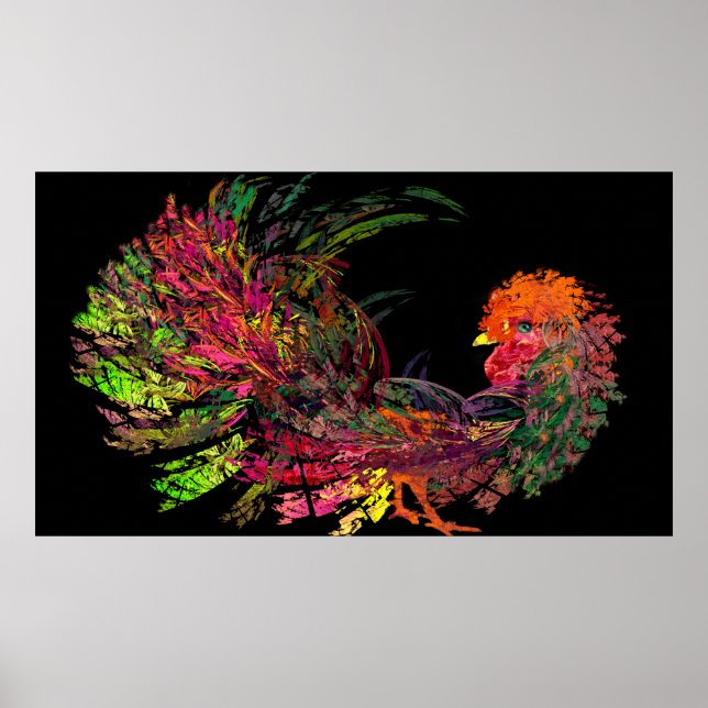 Rooster Golden Comb Fractal Art Poster (Front)