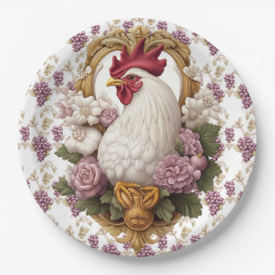 Rooster & Grapes Heraldic Crest Paper Plate