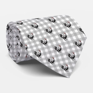 Rooster Grey Plaid Tie