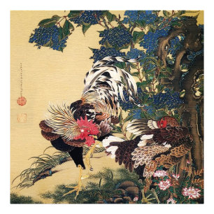 Rooster Hen and Hydrangea by Ito Jakuchu Photo Print