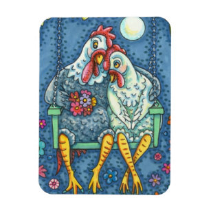 ROOSTER HEN CANOODLES, CUTE CHICKEN SWEETHEARTS MAGNET