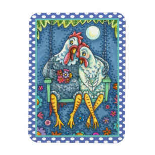 ROOSTER HEN CANOODLES, CUTE CHICKEN SWEETHEARTS MAGNET