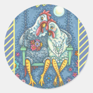 ROOSTER & HEN LOVERS, CHICKEN STICKERS Round SHEET