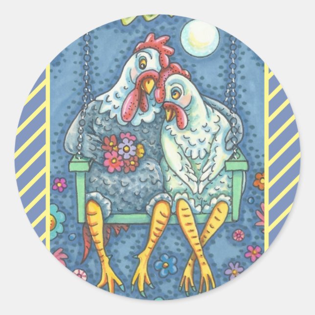 ROOSTER & HEN LOVERS, CHICKEN STICKERS Round SHEET (Front)