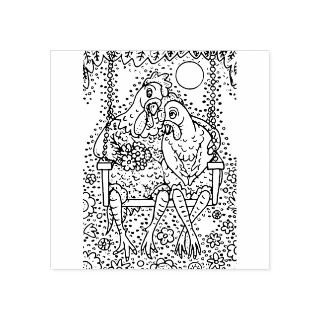 ROOSTER & HEN LOVERS, PORCH SWING, FARM SWEETHEART RUBBER STAMP (Imprint)