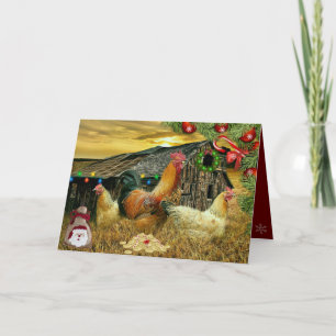 Rooster Hens Rustic Barn Christmas Wreath Presents Card