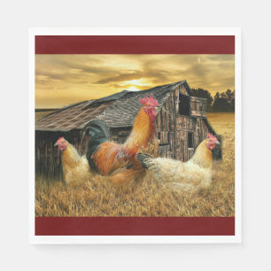 Rooster Hens Rustic Barn Coop Napkin