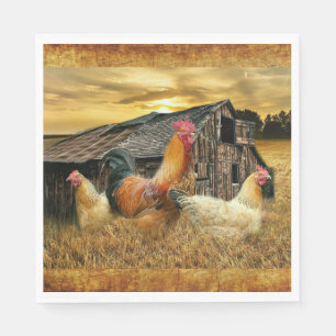 Rooster Hens Rustic Barn Coop Napkin