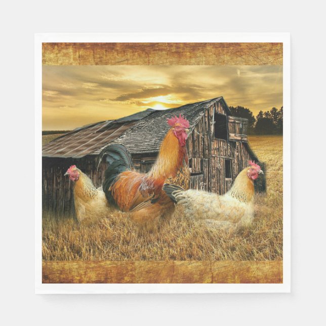 Rooster Hens Rustic Barn Coop Napkin (Front)