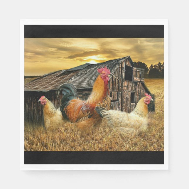 Rooster Hens Rustic Barn Coop Napkin (Front)
