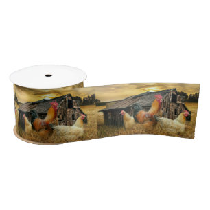 Rooster Hens Rustic Barn Coop Satin Ribbon