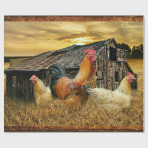 Rooster Hens Rustic Barn Coop Wrapping Paper