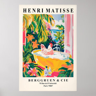 Rooster in Bathtub Art Print Pink Bathroom