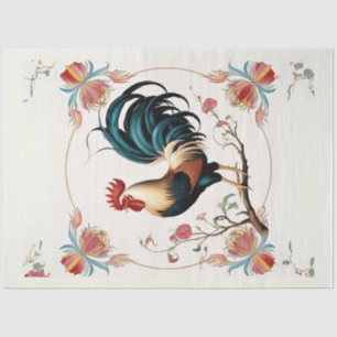 Rooster In Bloom Decoupage Paper