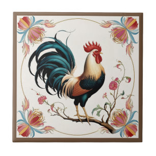 Rooster in Bloom Tile