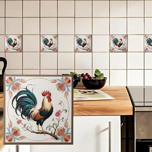 Rooster in Bloom Tile