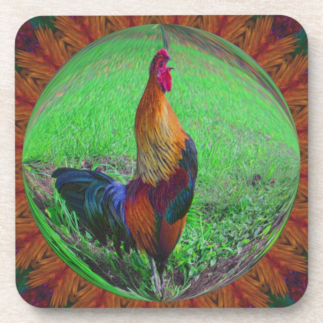 Rooster In Bubble Nature Art Coaster Set (Front)