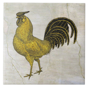 Rooster in Gold on Fresco Pattern Tile