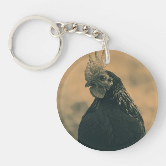 Rooster in Sepia Key Ring (Front)