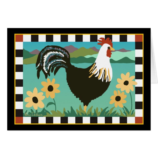 Rooster in the Flowers Card (Front Horizontal)