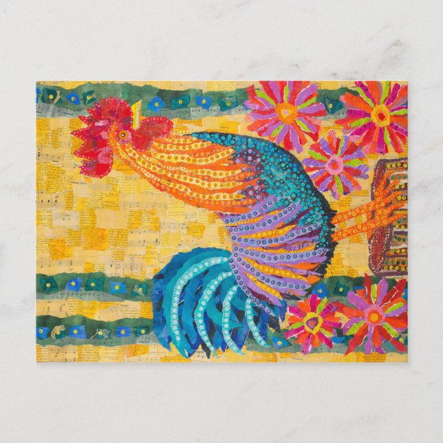 Rooster in the Flowers Postcard (Front)