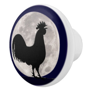 Rooster in the Moonlight Ceramic Knob