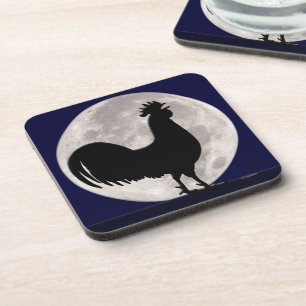 Rooster in the Moonlight Coaster