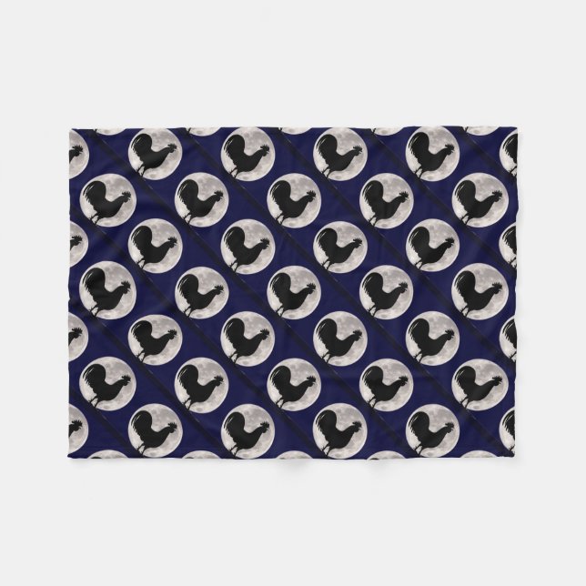 Rooster in the Moonlight Fleece Blanket (Front (Horizontal))