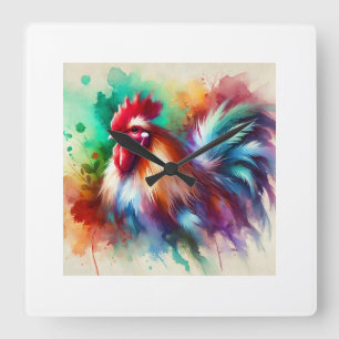 Rooster in Watercolor Art 170724AREF138 - Watercol Square Wall Clock