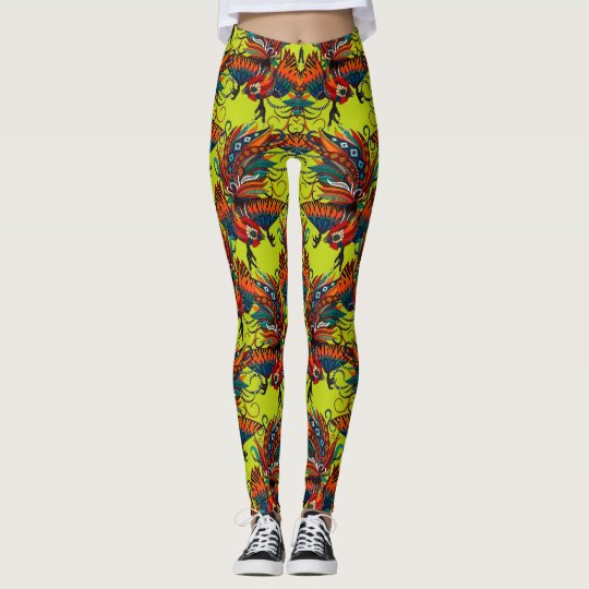 rooster ink chartreuse leggings