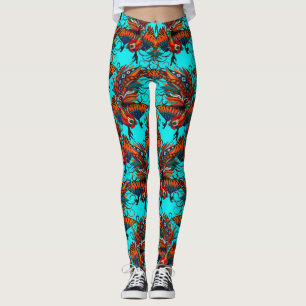 rooster ink turquoise leggings