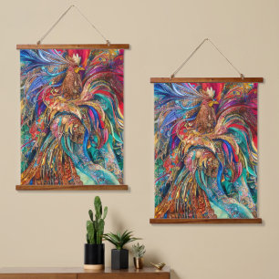 Rooster - Kaleidoscope of Colours Hanging Tapestry