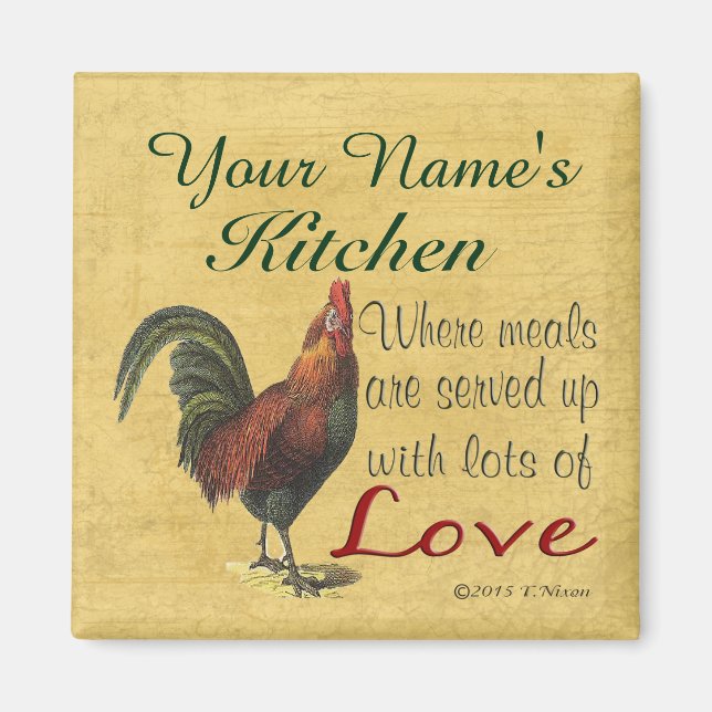 Rooster Kitchen Magnet Personalised with Your Name (Front)