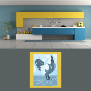 Rooster Light Blue Kitchen Wall Art - Poster